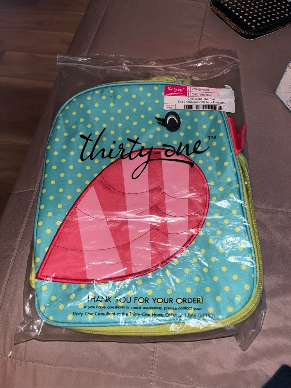 thirty-one Aqua Tweet-Heart Polka Dot Lunch Tote Chill-icious